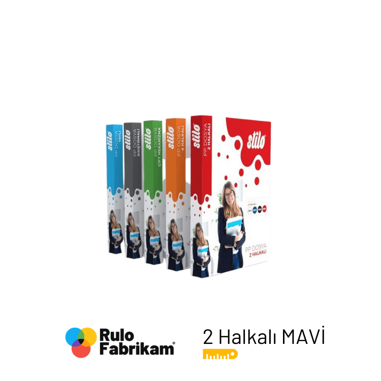 Stilo Sıkıştırmalı Dosya Mavi, esnek PP kapaklı sırttan sıkıştırmalı 2 halkalı mavi A4 dosya, önden
