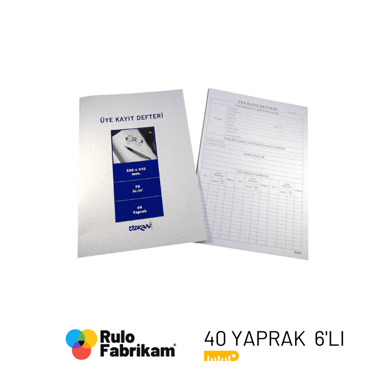 Üye Kayıt Defteri 40 Yaprak 6 Adet