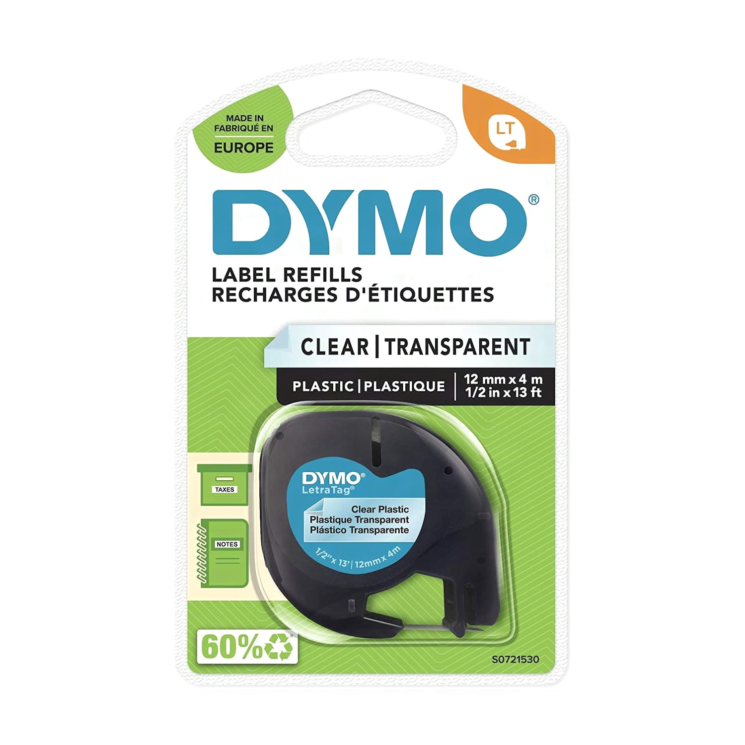 Dymo Letratag Şerit Plastik 12 mm x 4 mt Şeffaf