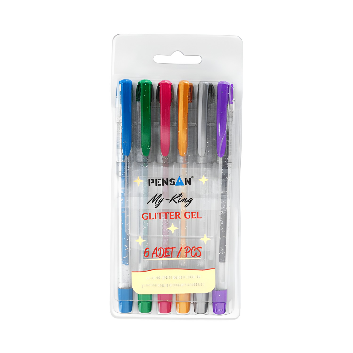 Pensan My-King simli jel kalem 6'lı set, ışıltılı altı renk kalem